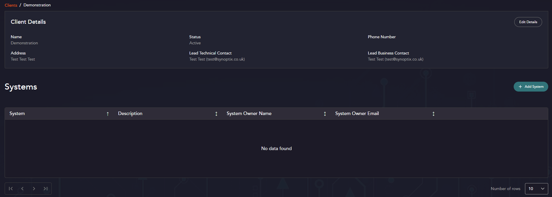 Screenshot of Blank Client Page